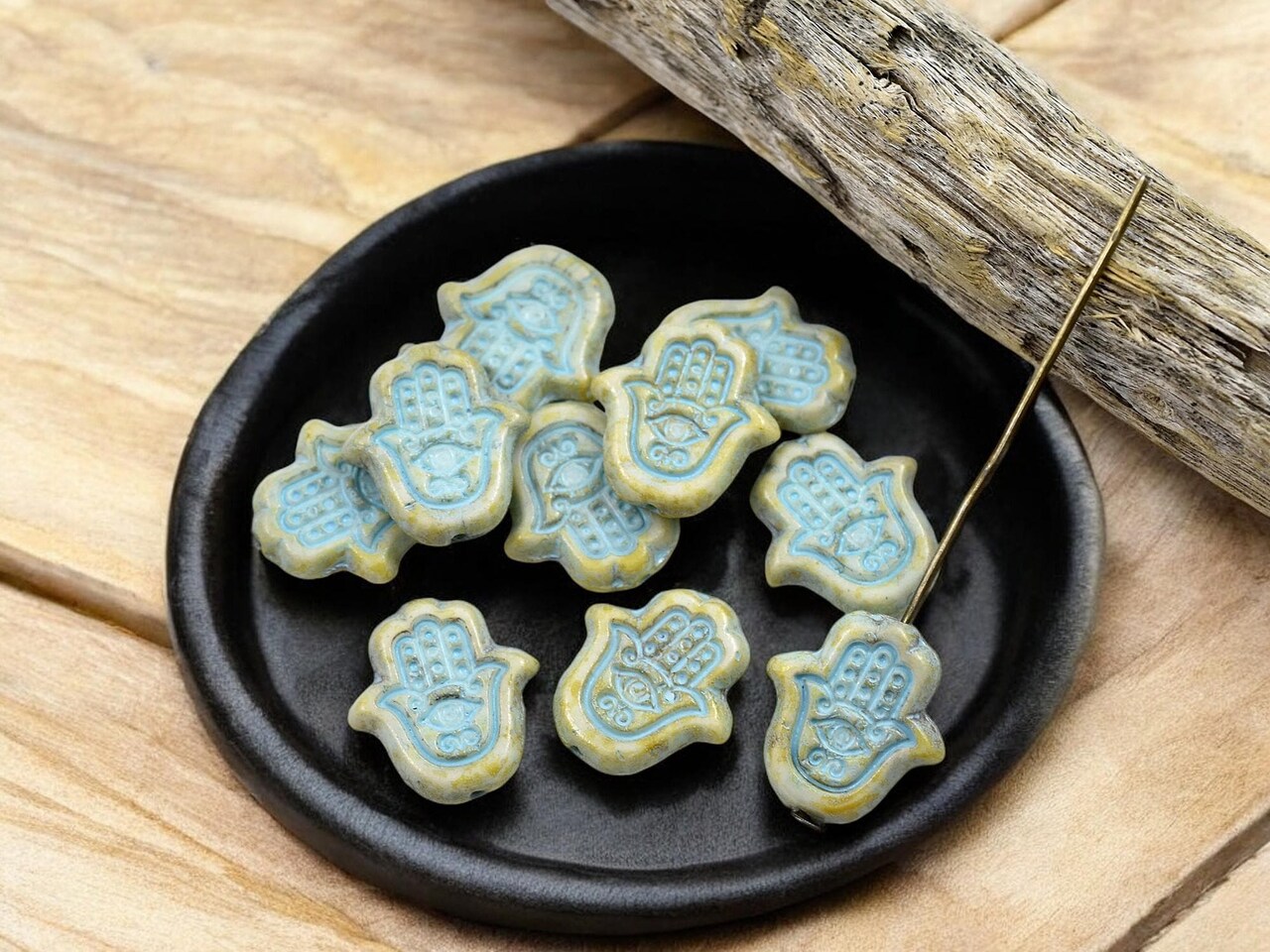 *10* 15x10mm Turquoise Washed Opaque Alabaster Hamsa Hand Beads